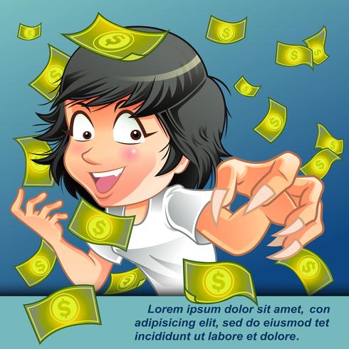 She is catching money in cartoon style. vector