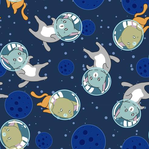 Seamless cat in the space pattern. vector