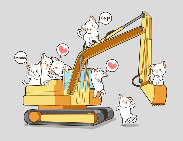 Cute cats and the tractor. vector