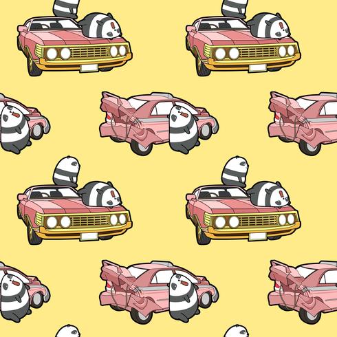 Pandas kawaii sin fisuras y patrón de coche vector