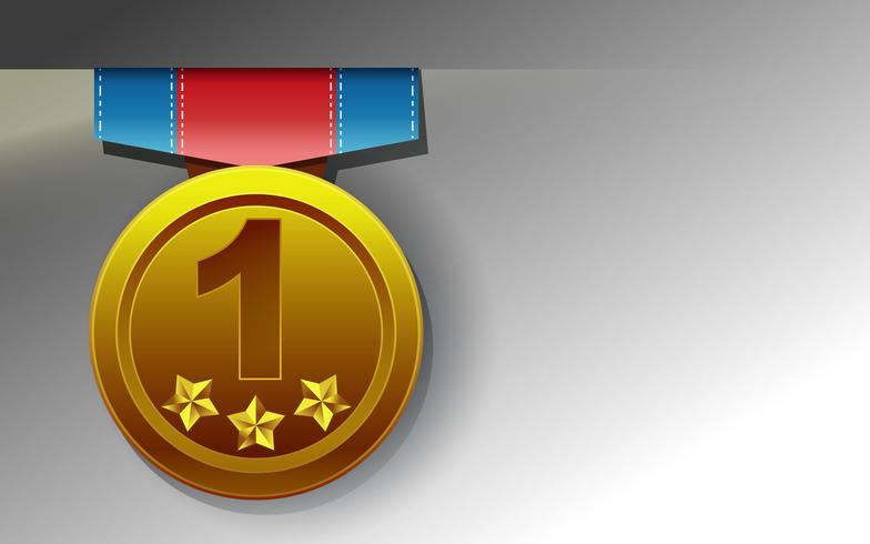 Golden medal on white background in cartoon style. vector