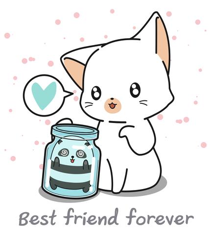 Kawaii panda in the bottle and giant cat vector