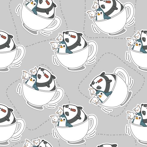 Seamless animals in cap of coffee pattern. vector