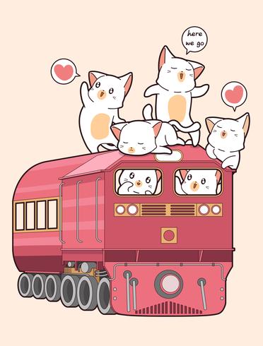 Gato kawaii en el tren vector