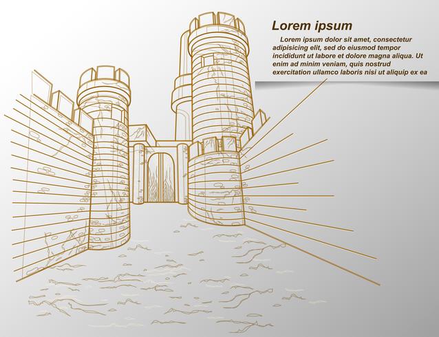 Sketch of fortress outline in cartoon style. vector