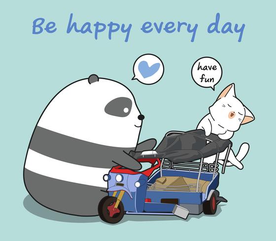 Kawaii panda and cat is playing the toy vector
