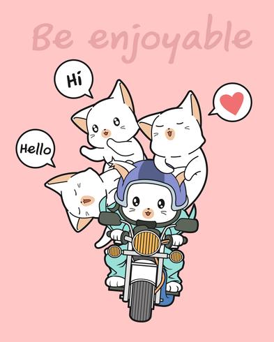 Kawaii jinete gato y amigos vector