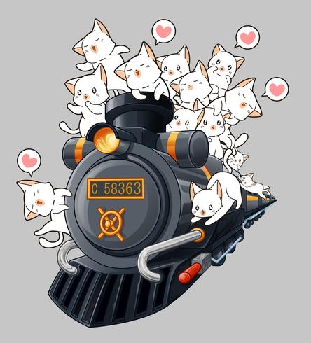 Gatos kawaii en la locomotora. vector