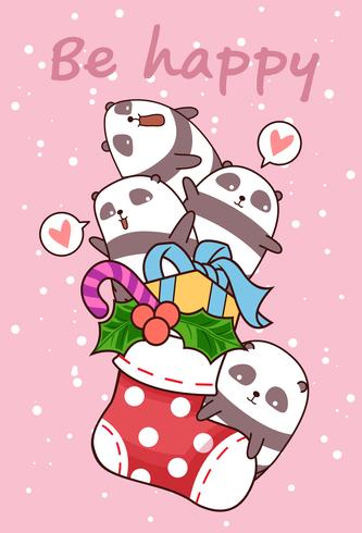 Los pandas felices de Kawaii están en un calcetín. vector