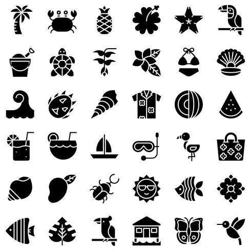 Tropical related vector icon set, solid style