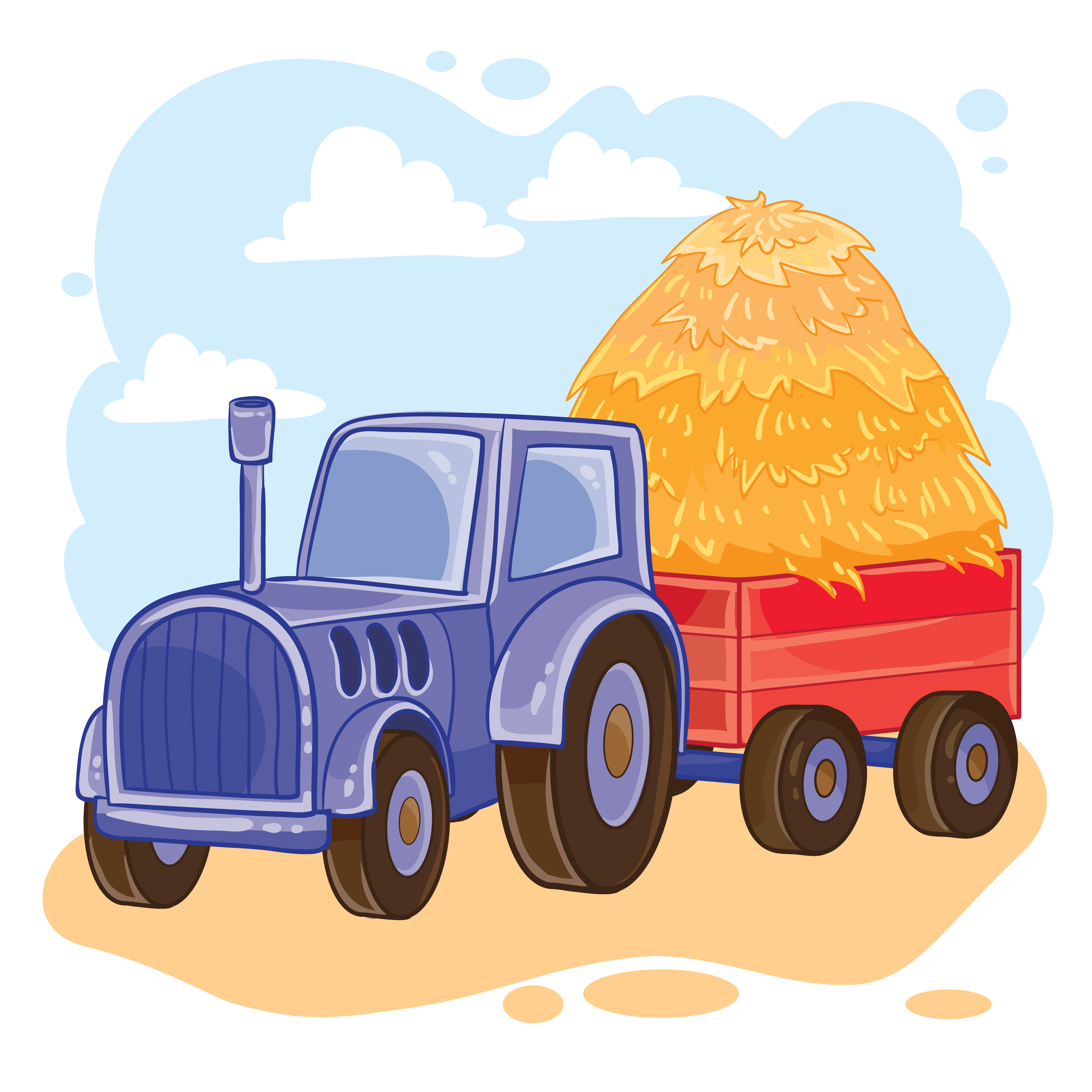 Vector illustration of cartoon tractor with trolley Download Free