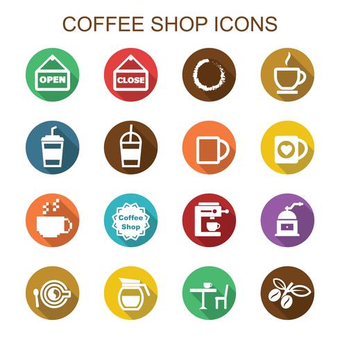 Cafetería larga sombra iconos vector