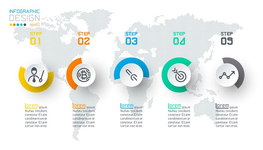 Circle label infographic with step by steps. vector