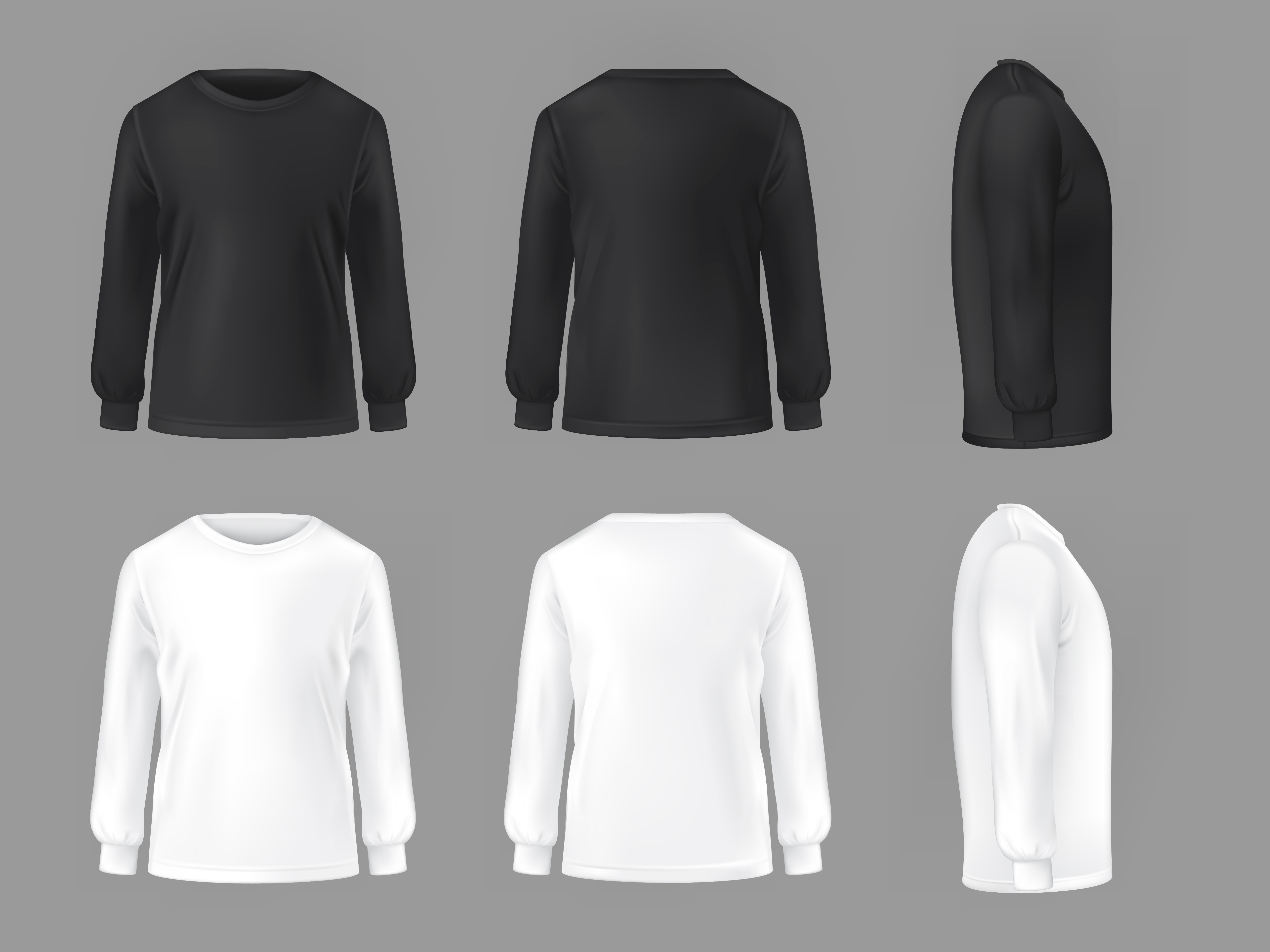 Vector set template of male Tshirts with long sleeve Download Free