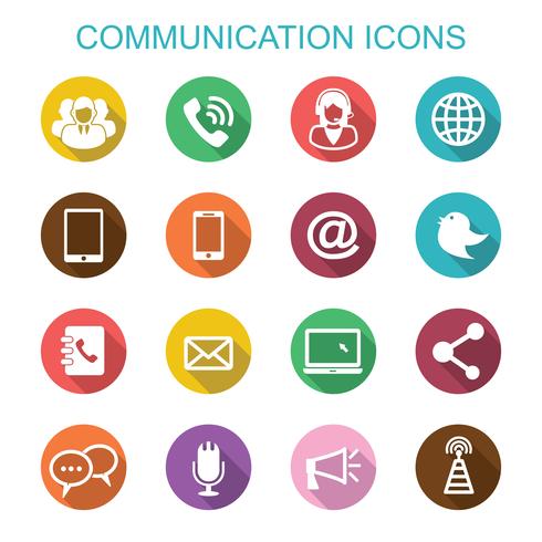 iconos de la larga sombra de comunicación vector