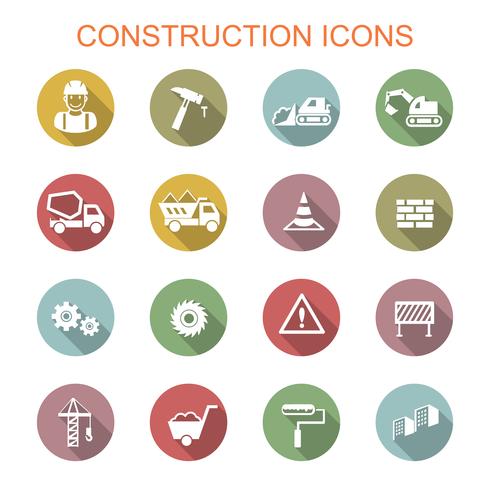 iconos de la larga sombra de construcción vector