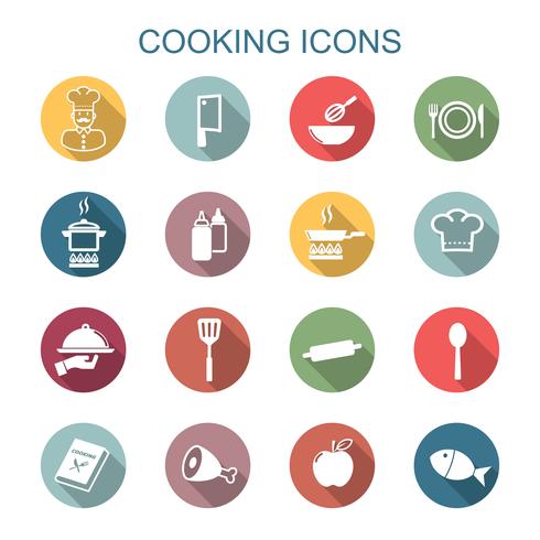 cooking long shadow icons vector