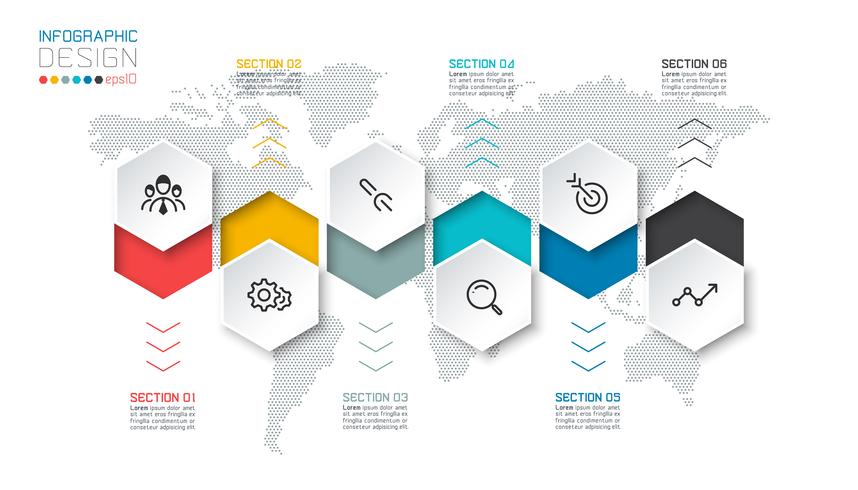 Business hexagon labels shape infographic groups bar. vector