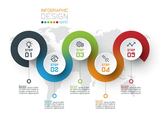 Circle label infographic with step by steps. vector