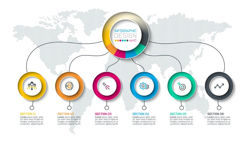 Circle label infographic with step by steps. vector