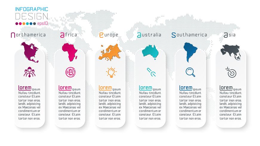 Infografía continental de información sobre gráficos vectoriales. vector