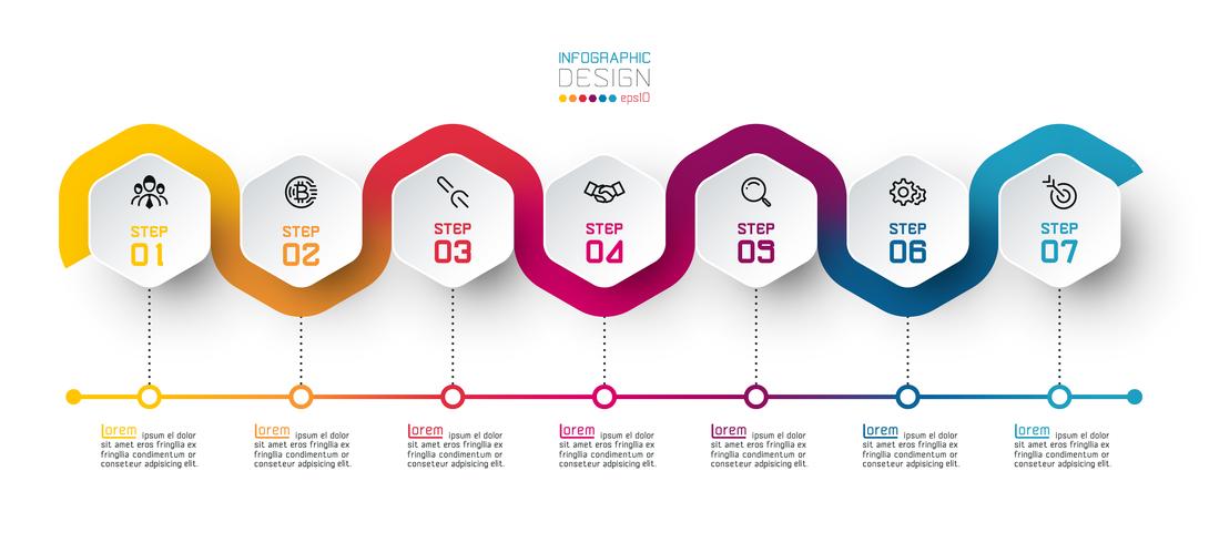 Hexagon label with color line linked infographics. vector