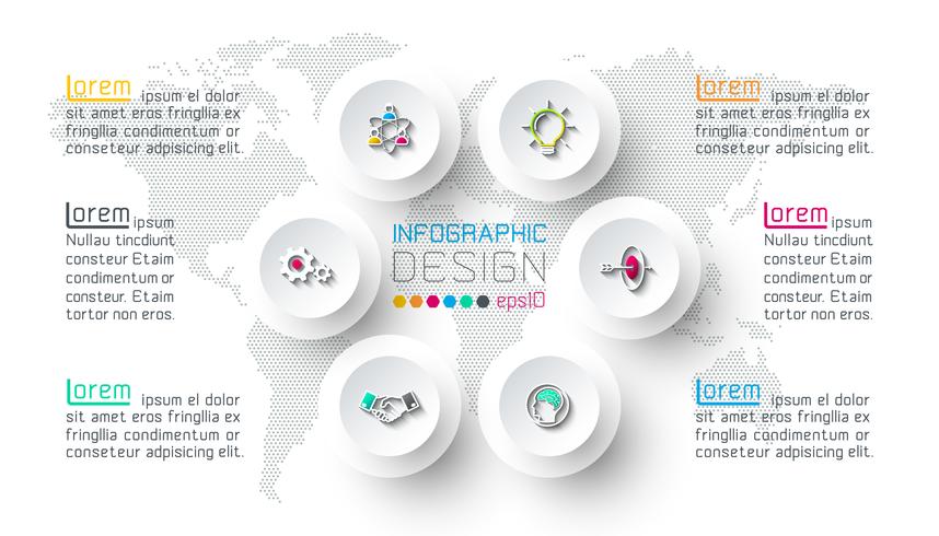 Seis círculos con infografías de iconos de negocios. vector