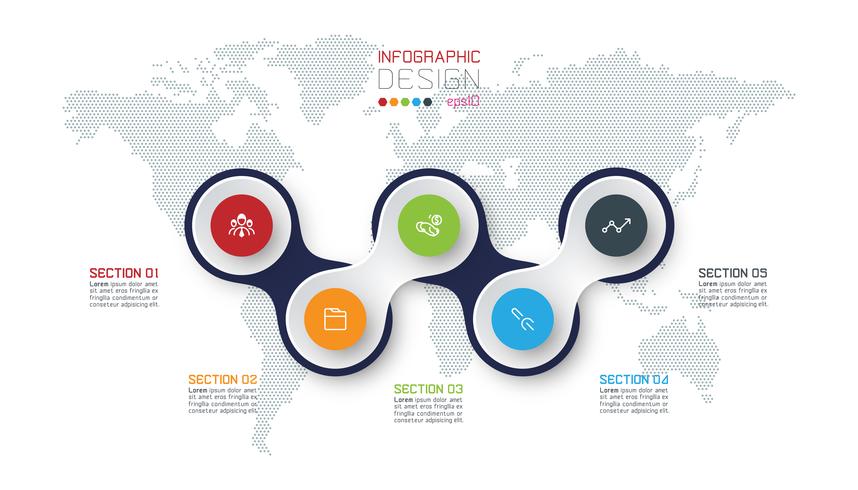Circle linked with business icon infographics on world map background. vector