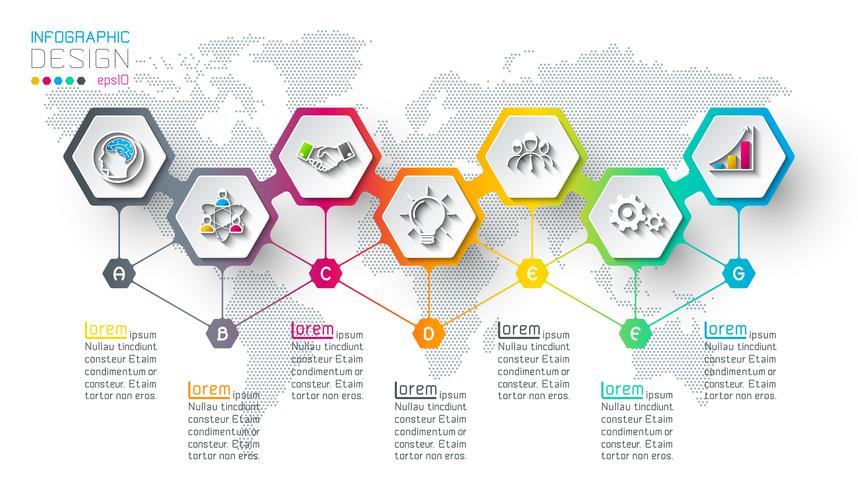 Hexágono inforgraphics sobre gráficos vectoriales. vector