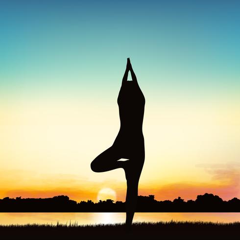 Lady silhouette image in the posture of Yoga. vector