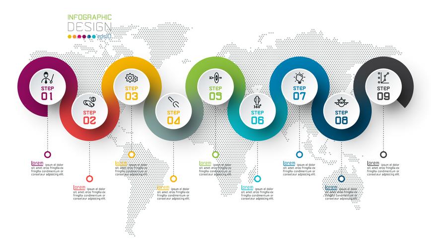 Circle label infographic with step by steps. vector