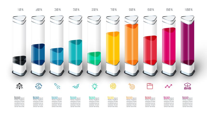 Bars chart infographics with colorful 3d piece. vector