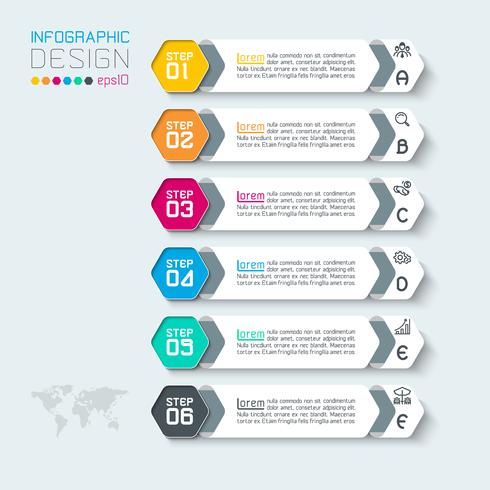 Seis etiquetas con infografías de iconos de negocios. vector