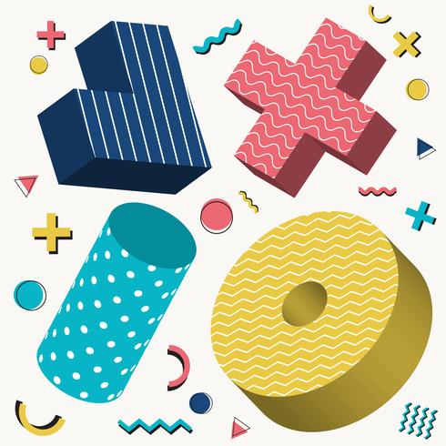 Abstract 3d Objects Design Memphis Style Pattern With