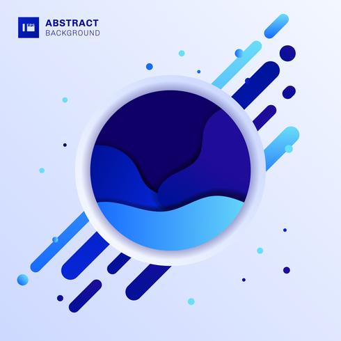 Abstract blue fluid wave design in circle with rounded lines elements and dots on white background trendy style. vector