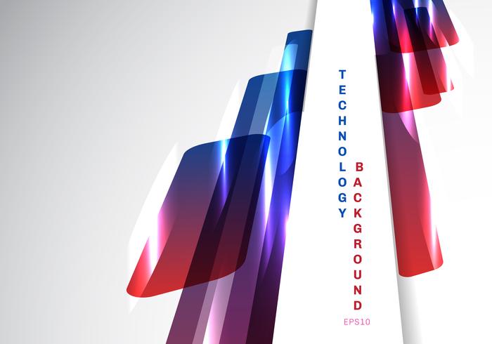 Abstract perspective blue and red shiny geometric shapes overlapping moving technology futuristic style presentation on white background with copy space. vector