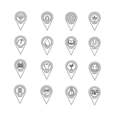 Conjunto de iconos de mapa puntero para sitio web y comunicación vector