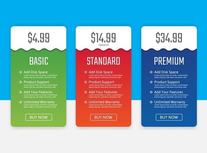 Pricing table list vector