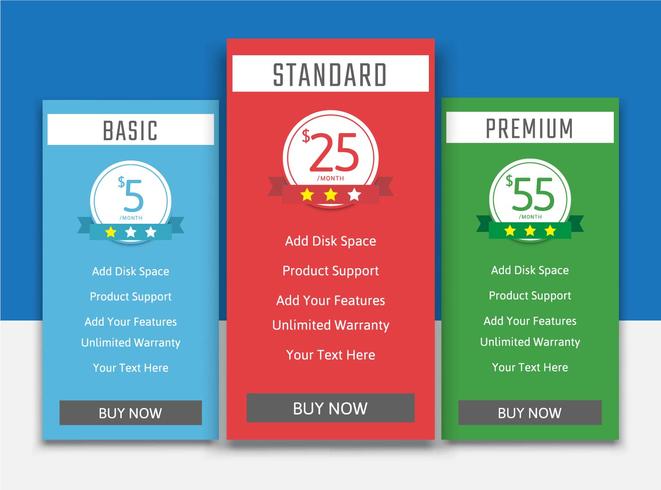Pricing table list pack vector