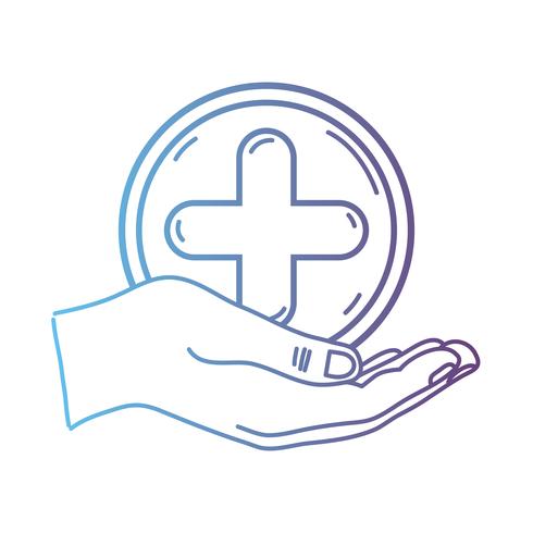 line hand with cross medicine symbol to help the people vector