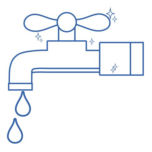 Línea limpia de grifo metálico con gotas de agua. vector