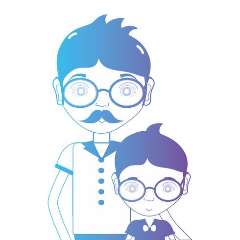 Línea padre con su hijo y gafas de diseño. vector