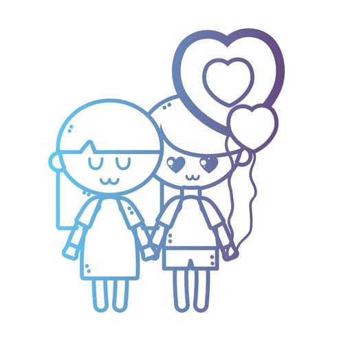 line children together with heart balloons vector
