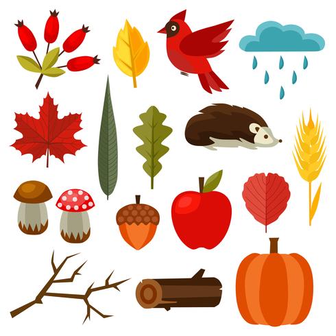 Elemento de naturaleza otoño conjunto estilo plano vector