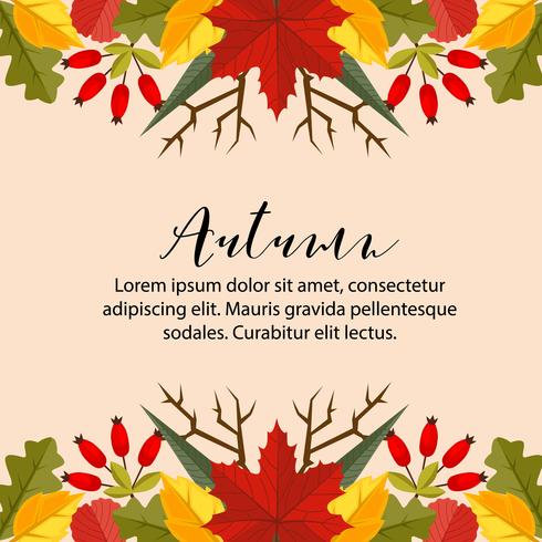 autumn card border horizontal nature leaves flat style vector