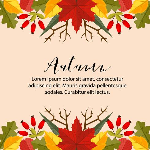 otoño tarjeta frontera horizontal naturaleza hojas estilo plano vector