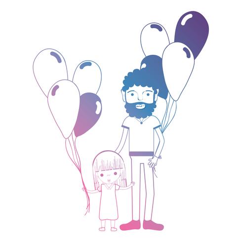 Línea padre e hija junto con el diseño de globos. vector