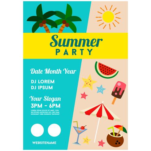 summer party poster template coconut tree vector