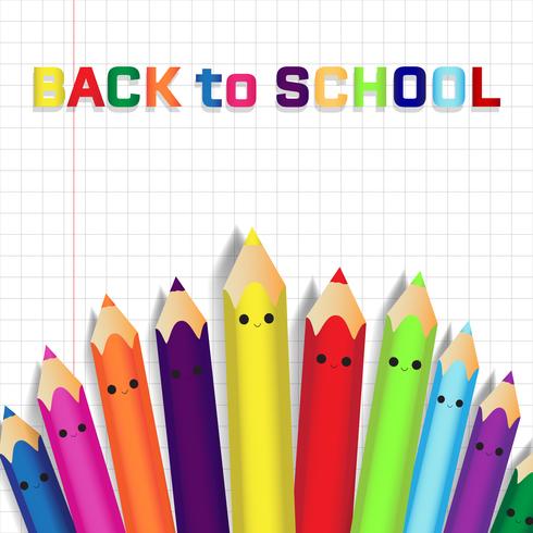 Back to school, Education concept background with cute color pencils vector