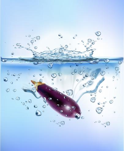 fresh vegetables splashing into blue clear water splash healthy food diet freshness concept isolated white background. Realistic Vector Illustration.